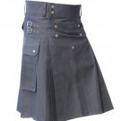 32 Size Cargo Pockets Black Cotton Deluxe Gothic Kilt Handmade Utility Kilt