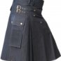 32 Size Cargo Pockets Black Cotton Deluxe Gothic Kilt Handmade Utility Kilt