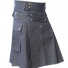 34 Size Cargo Pockets Black Cotton Deluxe Gothic Kilt Handmade Utility Kilt