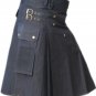38 Size Cargo Pockets Black Cotton Deluxe Gothic Kilt Handmade Utility Kilt