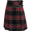 women's Black Stewart pleated tartan skirt-TAICHI INDUSTRIES