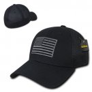 Black USA US American Flag Tactical Operator Mesh Flex Baseball Fit Hat Cap