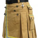 Custom Sizes 30-50 Fireman Tactical Duty Kilt, Khaki Cotton Utility Kilt