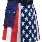 30 Size USA Flag Hybrid Utility Kilt With Cargo Pockets, American Flag Kilt