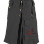 32 Size Active Men Black Cotton Outdoors Utility Kilt With Cargo Pockets