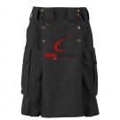 46 Size Active Men Black Cotton Outdoors Utility Kilt With Cargo Pockets