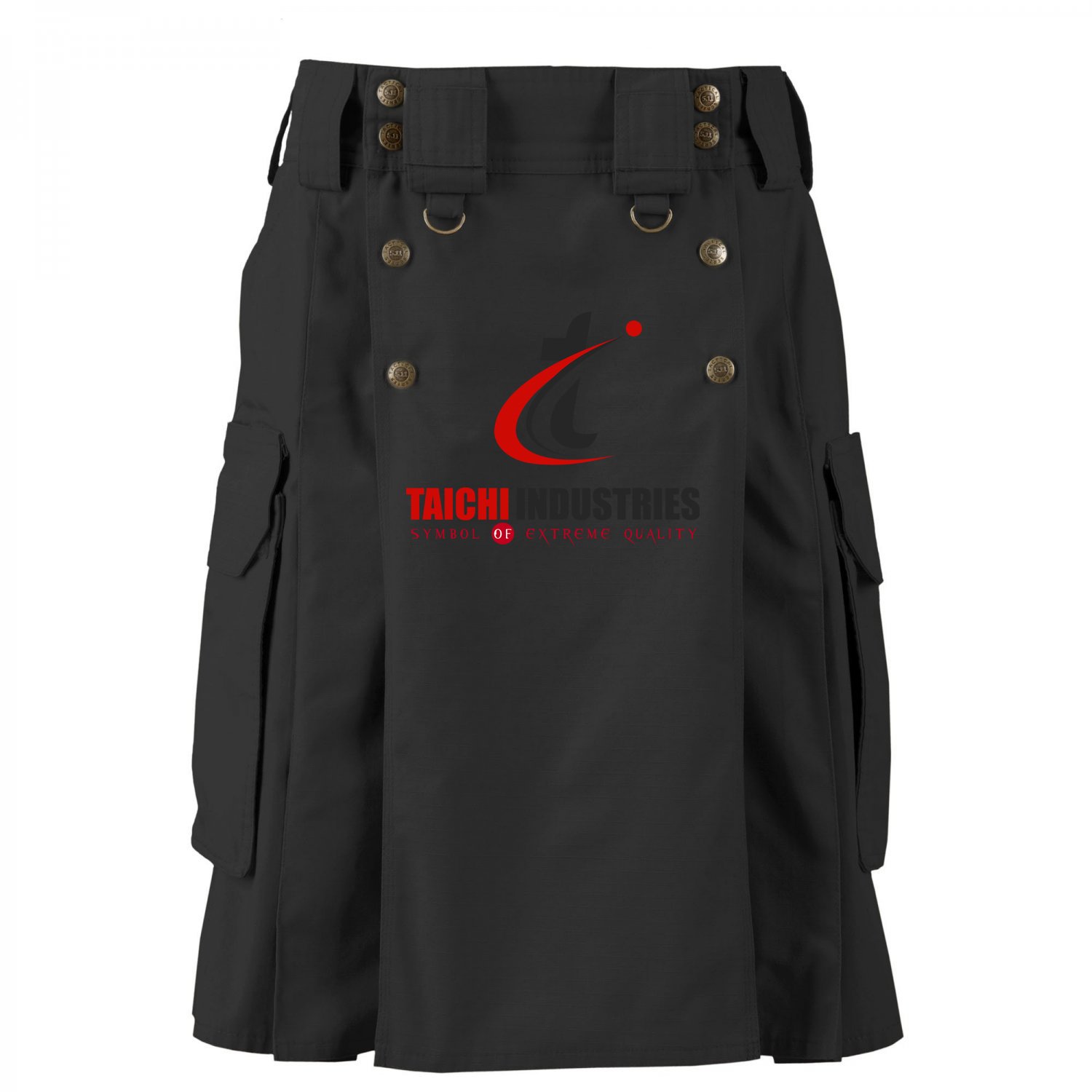 50 Size Active Men Black Cotton Outdoors Utility Kilt With Cargo Pockets