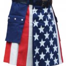 50 Size USA Flag Hybrid Utility Kilt With Cargo Pockets, American Flag Kilt