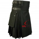 50 Size Active Men Black Leather Strap Utility Kilt
