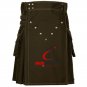 38 Size Men's Chocolate Brown Cotton Utility kilt in Cargo Pocket