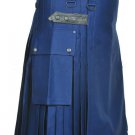 42 Size Navy Blue Handmade Leather Straps Cotton Utility Kilt