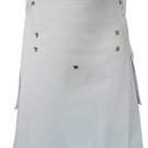 Men's 40 Size White Cotton Utility Kilt, Men's Deluxe Utility kilt