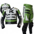 MEN Black Green Motorcycle RACING Leather Suit Jacket Hump Pants For Kawasaki