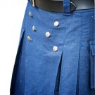 Size 32 Blue Cotton Kilt Modern Utility Cargo Pockets Kilt