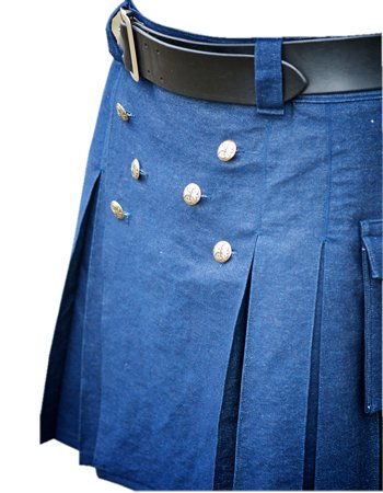 Size 44 Blue Cotton Kilt Modern Utility Cargo Pockets Kilt