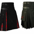 Black & Red Hybrid Utility Kilt for Men, Plus Black Leather Straps Kilt (2 in 1) 32 Size