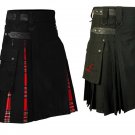 Black & Red Hybrid Utility Kilt for Men, Plus Black Leather Straps Kilt (2 in 1) 40 Size