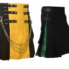 Black & Yellow Hybrid Utility Kilt for Men, Plus Black & Green Utility Kilt Deal (2 in 1) 46 Size