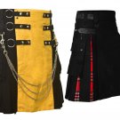 36 Size Black & Yellow Hybrid Utility Kilt for Men, Plus Black & Red Utility Kilt Deal (2 in 1)