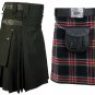 32 Size Black Cotton Leather Straps Kilts, AND Black Stewart Tartan Kilts for Men (2 in 1) Deal