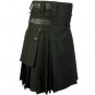 32 Size Black Cotton Leather Straps Kilts, AND Black Stewart Tartan Kilts for Men (2 in 1) Deal