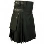38 Size Black Cotton Leather Straps Kilts, AND Black Stewart Tartan Kilts for Men (2 in 1) Deal