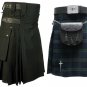 46 Size Black Watch Tartan Kilts for Men AND Black Cotton Leather Straps Kilts, (2 in 1) Deal