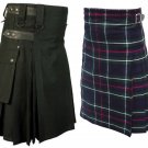 40 Size Mackenzie Tartan Kilt for Men & Men's Black Cotton Utility Kilt (Buy 1 Get 1 FREE)