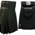 32 Size Plain Black Tartan Kilt for Men & Men's Black Cotton Utility Kilt (Buy 1 Get 1 FREE)