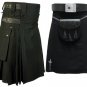 32 Size Plain Black Tartan Kilt for Men & Men's Black Cotton Utility Kilt (Buy 1 Get 1 FREE)