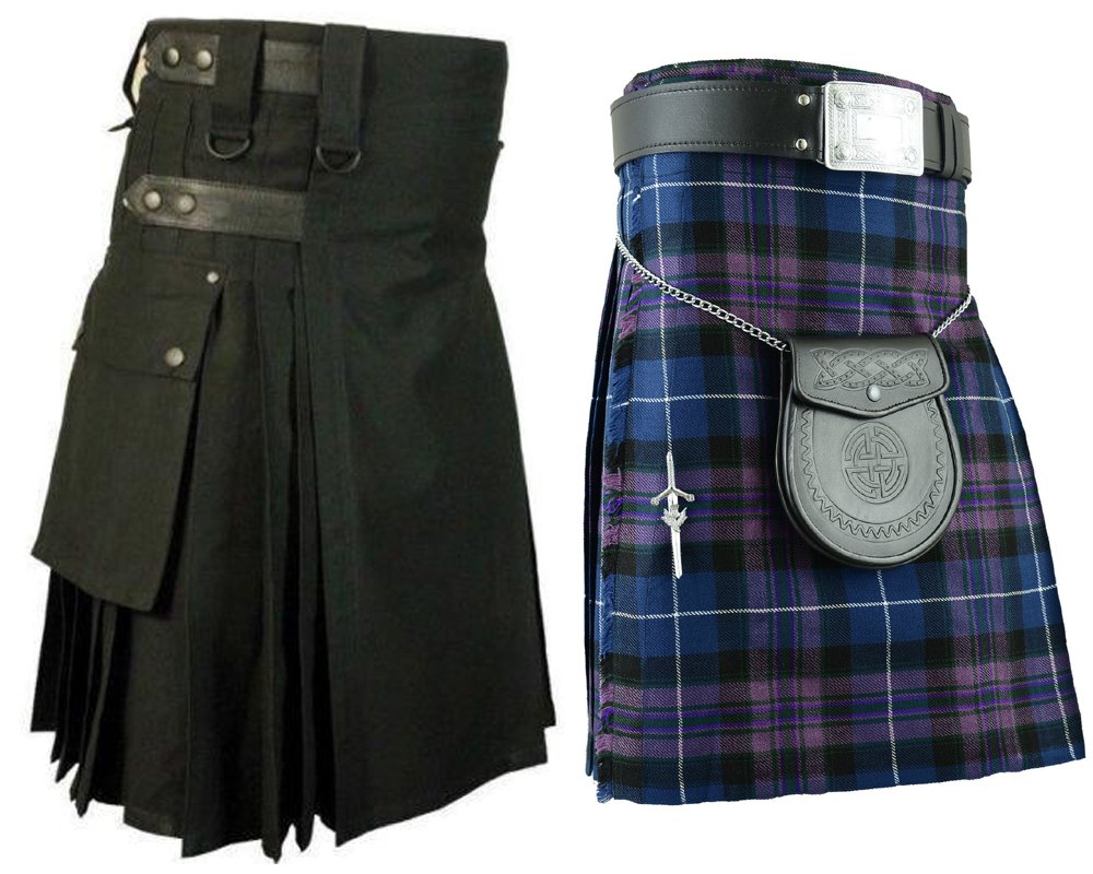 48 Size Pride Of Scotland Tartan Kilt for Men & Men's Black Cotton ...