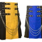 32 Size Men's Yellow & Black Chrome Chains Utility Kilts, Black & Blue Hybrid Utility Kilt