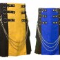 36 Size Men's Yellow & Black Chrome Chains Utility Kilts, Black & Blue Hybrid Utility Kilt