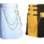32 Size Men's White Chrome Chains Utility Kilts, Yellow & Black Chrome Chains Utility Kilts