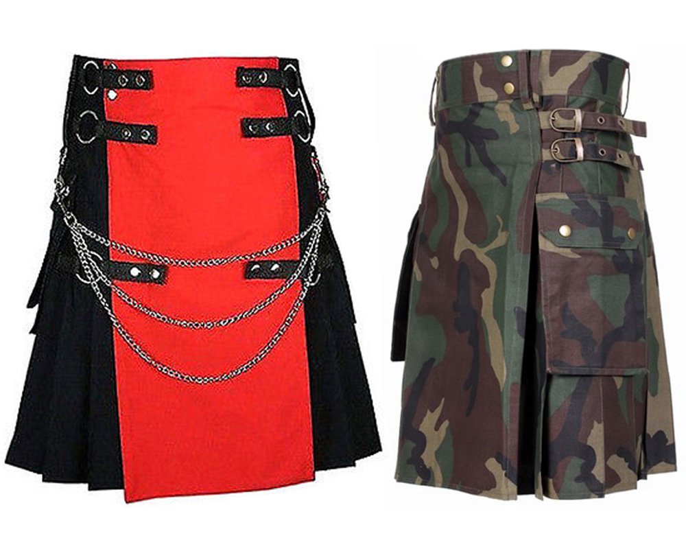 50 Size US Army Camo Tactical Kilts, Red & Black Chrome Chains Utility