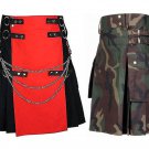 50 Size US Army Camo Tactical Kilts, Red & Black Chrome Chains Utility Kilts