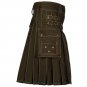 30 Size Jungle Camo Tactical Duty Kilts, Chocolate Brown Utility Kilts For Men