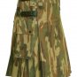 32 Size Jungle Camo Tactical Duty Kilts, Olive Green Cotton Utility Kilts For Men