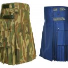 42 Size Royal Blue Utility Kilts For Men, Jungle Camo Tactical Duty Kilts