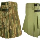 40 Size Khaki Leather Straps Kilts For Men, Jungle Camo Tactical Duty Kilts