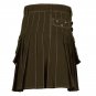 30 Size Men's Khaki Leather Straps Utility Kilts, Chocolate Brown Utility Kilts For Men