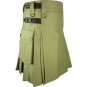 30 Size Men's Khaki Leather Straps Utility Kilts, Chocolate Brown Utility Kilts For Men
