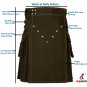 32 Size Men's Khaki Leather Straps Utility Kilts, Chocolate Brown Utility Kilts For Men