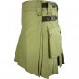 42 Size Men's Khaki Leather Straps Utility Kilts, Chocolate Brown Utility Kilts For Men
