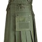 30 Size Men's Khaki Leather Straps Utility Kilts, 5 Buttons Olive Green Utility Kilts For Men