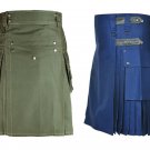 30 Size Leather Straps Royal Blue Utility Kilts For Men, Men's Olive Green Utility Kilts