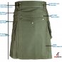 40 Size Leather Straps Royal Blue Utility Kilts For Men, Men's Olive Green Utility Kilts