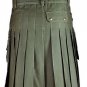 32 Size Leather Straps Royal Blue Utility Kilts For Men, Men's Olive Green Utility Kilts