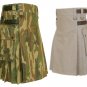 36 Size Jungle Camo Utility Kilts For Men, Men's Leather Straps Khaki Utility Kilts