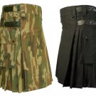42 Size Jungle Camo Utility Kilts For Men, Men's Leather Straps Black Utility Kilts